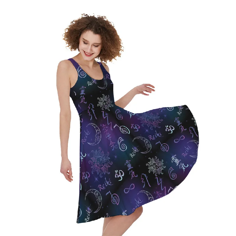 Reiki Energy Pattern Print Sleeveless Knee Length Dress